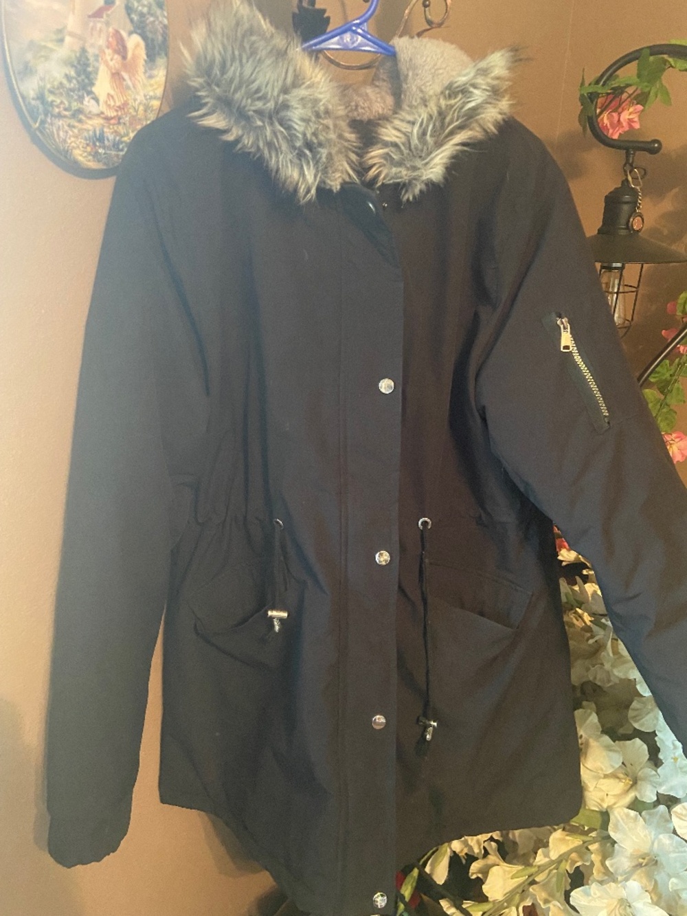 Black Faux Fur Hooded Jacket